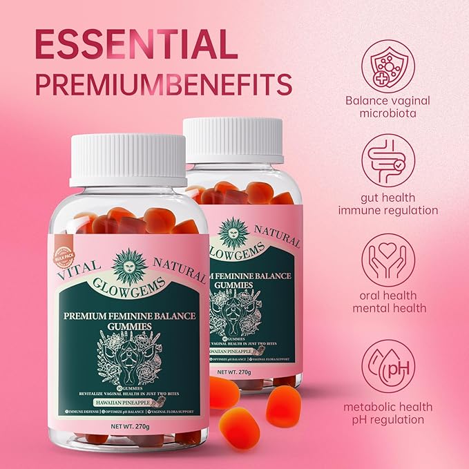 Premium Feminine Balance Gummies for Women - pH Balance &amp Wellness Support with Hawaiian Pineapple Vegan Gluten-Free Supplement Vaginal Probiotic 90 Count