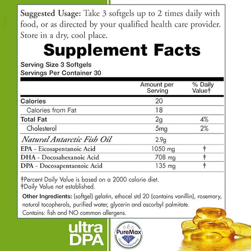 (Pack of 3) Wild Caught Natural DPA Fish Oil Sustainable Omega 3 DPA-EPA-DHA 2900 Milligram Fish Oil Supplement - Ultra Pure Triple Strength Concentrate - Burp-Less SoftGels