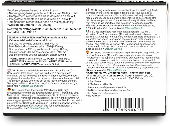 Siberian Green Premium Pure Shilajit Dry Drops Altai Golden Mountains - 120 Count (200 mg) Authentic Safety &amp Quality Certificate - US Lab Tested Fulvic Acid