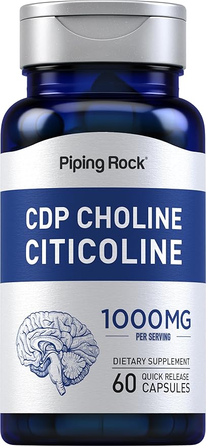 Piping Rock CDP Choline Citicoline 1000mg | 60 Quick Release Capsules | for Men and Women | Non-GMO Gluten Free Dietary Supplement