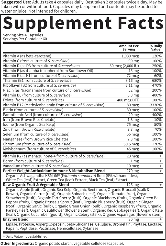 Garden of Life Multivitamin Code Perfect Weight Loss for Women and Men Healthy Active Metabolism Stress Management Ashwagandha Green Tea and Enzymes 240 Count