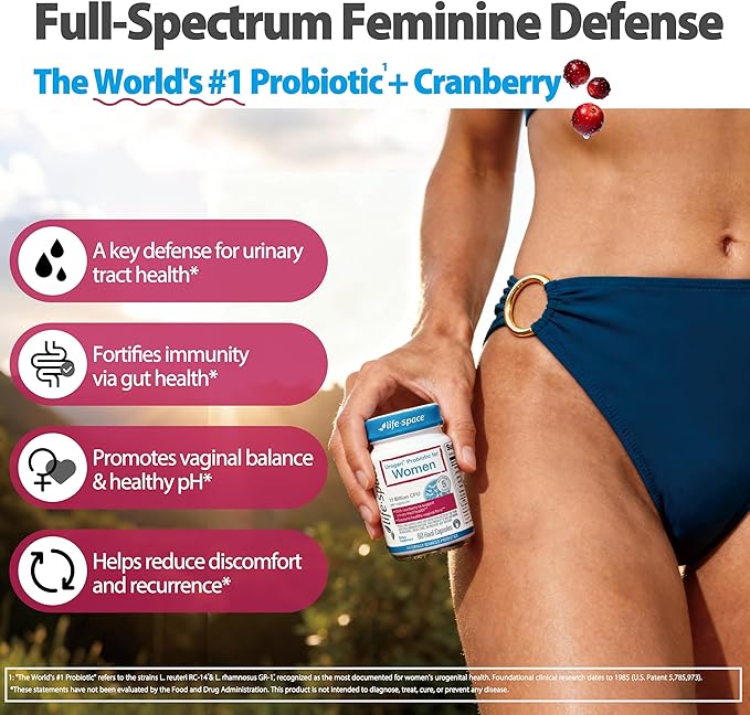 Life-Space Urogen Probiotics for Women Probiotics+Cranberry 2 Month Serving Women's Probiotic for PH Balance Urinary Tract Digestive &amp Immune Health Lactobacillus reuteri Non-GMO 60 Ct