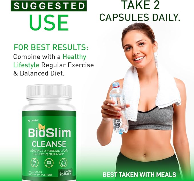 BioSlim Cleanse Capsules - Official Bio Slim Cleanse Loss Pills Supplement Advanced Premium Strength Formula BioSlim Cleanse Digestive Support Health &amp Wellness 60 Capsules for 1 Month
