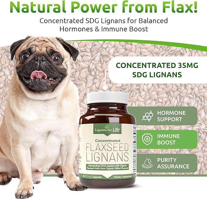 Lignans for Life Flaxseed Lignans for Dogs &amp People + SDG - Omega 3 Fatty Acids High Fiber Antioxidants - Improve Shiny Coat Digestive &amp Heart Health for Dogs 35mg 90 Flaxseed Capsules 1