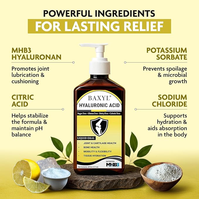 BAXYL - Liquid Hyaluronic Acid for Joint Relief Supplement (Vegan Gluten-Free Non-GMO Patented Oral MHB3) (3 Pack)