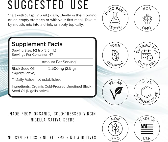 MENSANA Black Seed Oil (4 oz - 47 Servings) – Cold-Pressed Virgin Nigella Sativa – 100% Organic Non-GMO Pure &amp Unrefined Wellness Oil