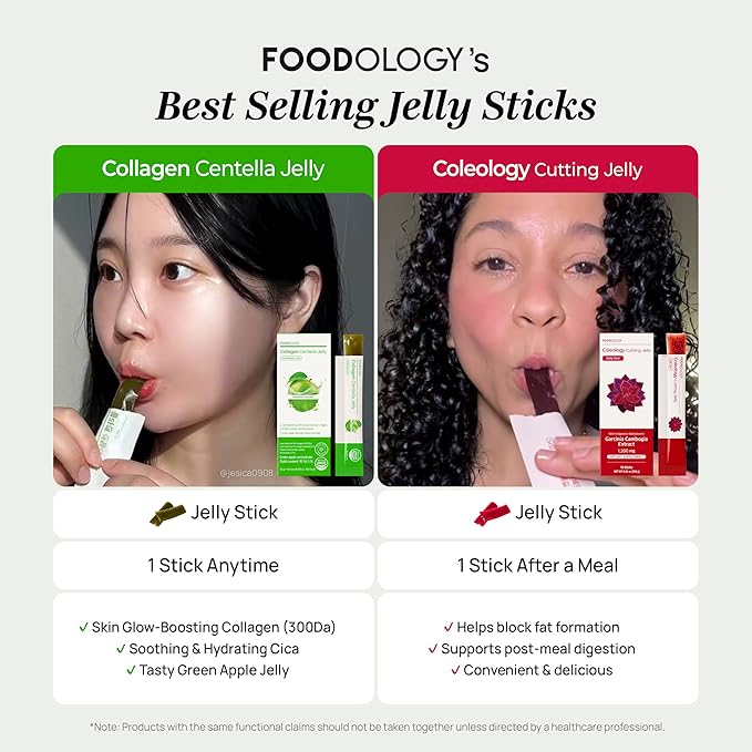 FOODOLOGY Collagen Centella Jelly (Green Apple) – Collagen Peptide with PDRN – Biotin Vitamin A &amp E for Skin Glow Hair &amp Nails – Korean Beauty Supplement – 10 Sticks