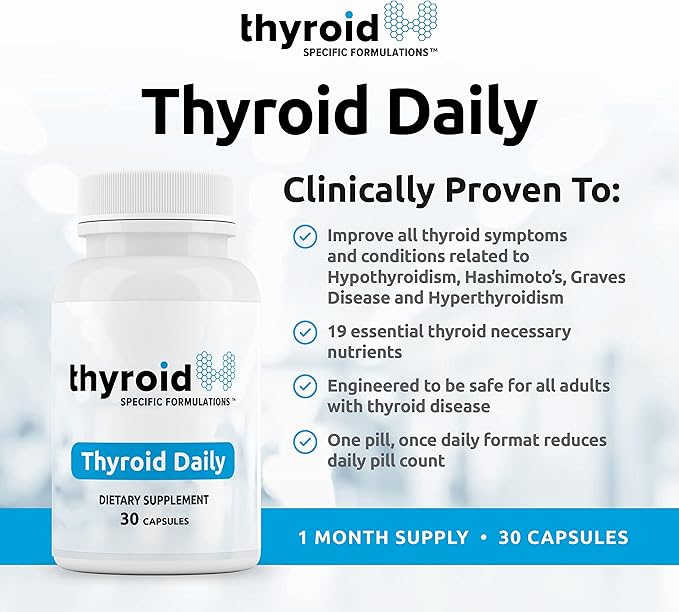 Thyroid Daily - The First Nutrient Complete Multi Designed for Optimal Thyroid Health. Thyroid Daily is Iodine Free w/ 19 Thyroid Daily Essential Nutrients for Thyroid Support.