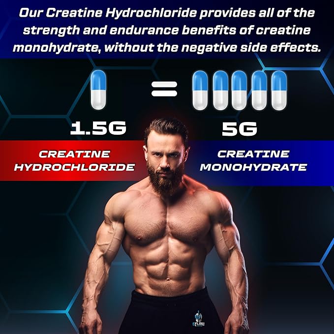 eFlow Creatine Capsules HCL Creatine Pills - Creatine Supplement for Men &amp Women Muscle Builder Endurance Strength with AstraGin and Senactiv (1500mg 90 Capsules)