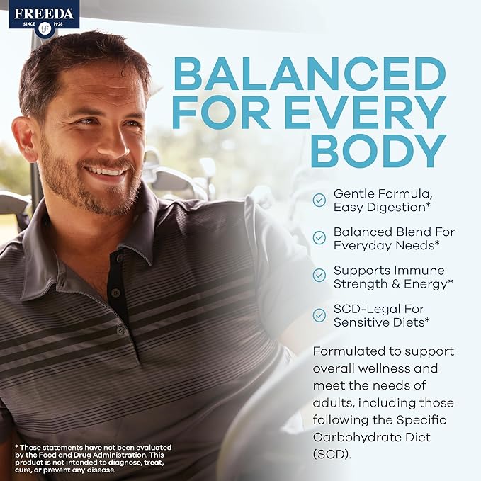 FREEDA SCD Multivitamin – Daily Multivitamin Supplement for Men &amp Women – Vegan Gluten-Free SCD Legal – Kosher Certified Adult Vitamins – Specific Carbohydrate Diet Friendly – 180 Capsules