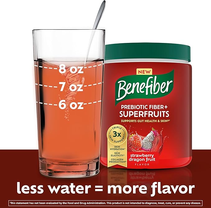 Benefiber Prebiotic GLP-1 Friendly Fiber + Superfruits Dietary Supplement Strawberry Dragon Fruit Flavor 8.8 oz (250g)
