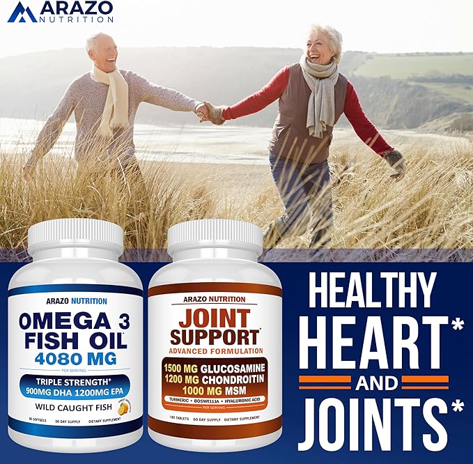 Arazo Nutrition Wild Caught Omega-3 Fish Oil Concentrate – 4080mg per Serving – High EPA 1200mg &amp DHA 900mg – 90 Burpless Lemon Softgels