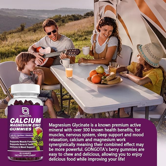 Calcium Magnesium Zinc with Vitamin D3 Supplement Highly Absorbent Calcium Gummies with 300mg Magnesium glycinate Support Bone &amp Teeth Muscle for Adults and TeensSugar Free Vegan (2 Pack)