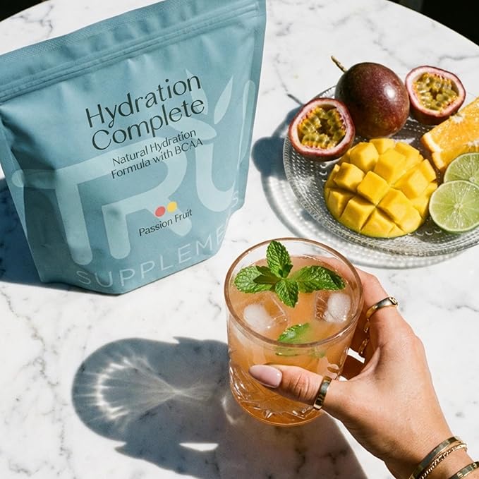 TRU Supplements Hydration Complete BCAA Plant Based Amino Acids + Pink Himalayan Salt Electrolytes &amp L-Carnitine Vegan Zero Calories No Artificial sweeteners 24 Servings Passion Fruit
