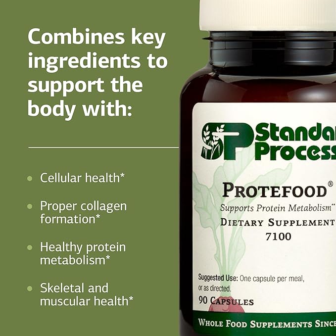 Standard Process Protefood - Protein Metabolism Support Supplement - Aids Bone &amp Immune Health - Whole Food-Based Supplement for Cellular Health Support - Includes Calcium &amp Vitamin C - 90 Cap