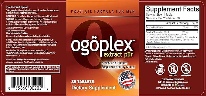 Ogoplex® | Men's Prostate Support Health Supplement with Graminex® Swedish Flower Pollen Saw Palmetto Phytosterols &amp Lycopene - 1 A Day - 30 Tablets (3 Pack)