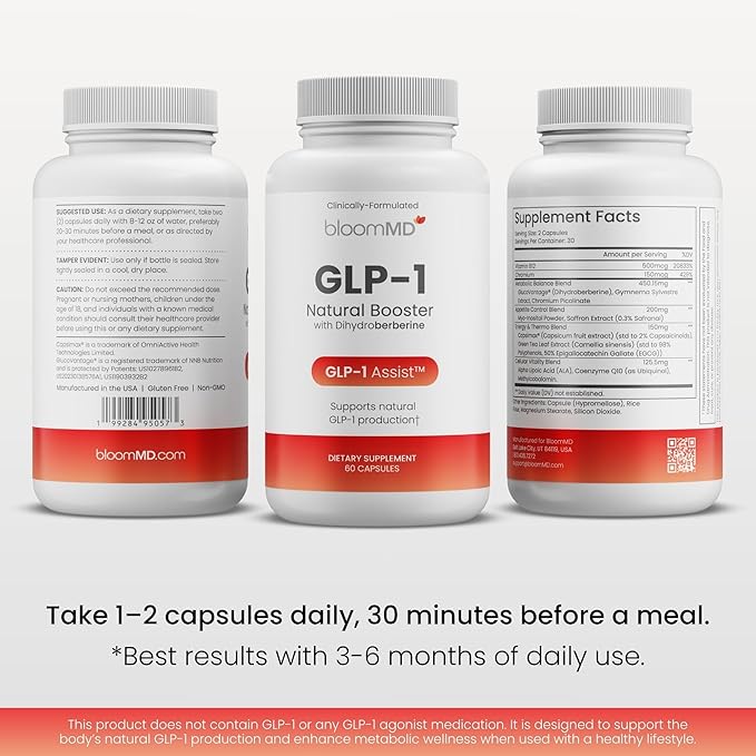 GLP-1 Natural Booster with Dihydroberberine Dietary Supplement for GLP-1 Production Support 60 Capsules