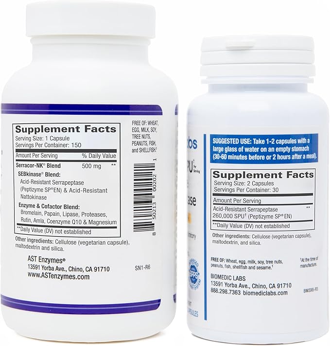 Serracor-NK &amp Serra-RX 260000 SU - Scar Tissue Bundle (150 Capsules &amp 60 Capsules) - Acid-Resistant Serrapeptase Proteolytic Systemic Enzyme Respiratory &amp Lung Support