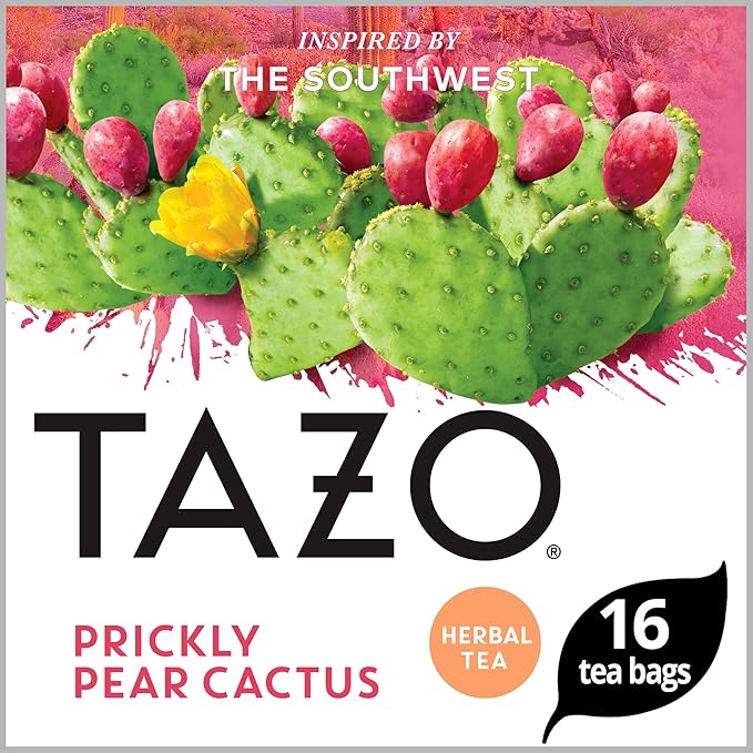TAZO Prickly Pear Cactus Herbal Tea Caffeine-Free 48 Tea Bags Total (3 Packs) Hibiscus &amp Chamomile Blend Naturally Flavored Sustainably Packaged.