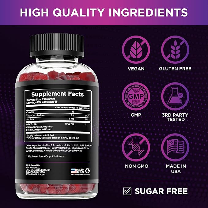 EFFECTIVE NUTRA Creatine Monohydrate Gummies 90ct &amp Sugar Free Milk Thistle Gummies 90ct