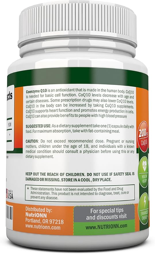 NutriONN CoQ10 200mg (Double Strength) 120 Capsules - High Absorption Coenzyme Q10 - Scientifically Proven Extra Strength CoQ10 Ubiquinone - 4 Month Supply