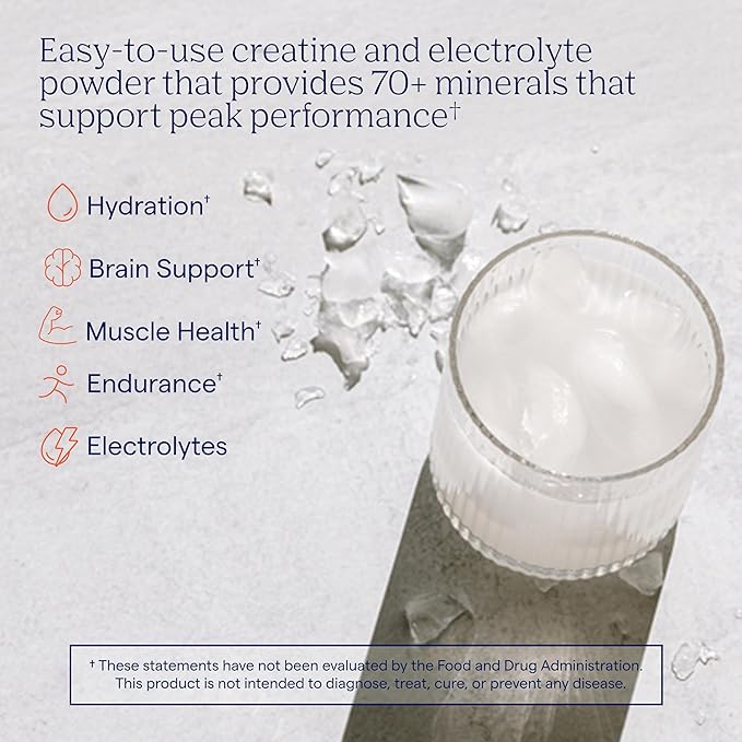 Trace Minerals Creatine + Electrolytes – Creatine &amp Mineral Powder for Peak Performance &amp Optimal Hydration – Supports Brain Muscles &amp Endurance – 5 g Creatine – Unflavored – 30 Servings
