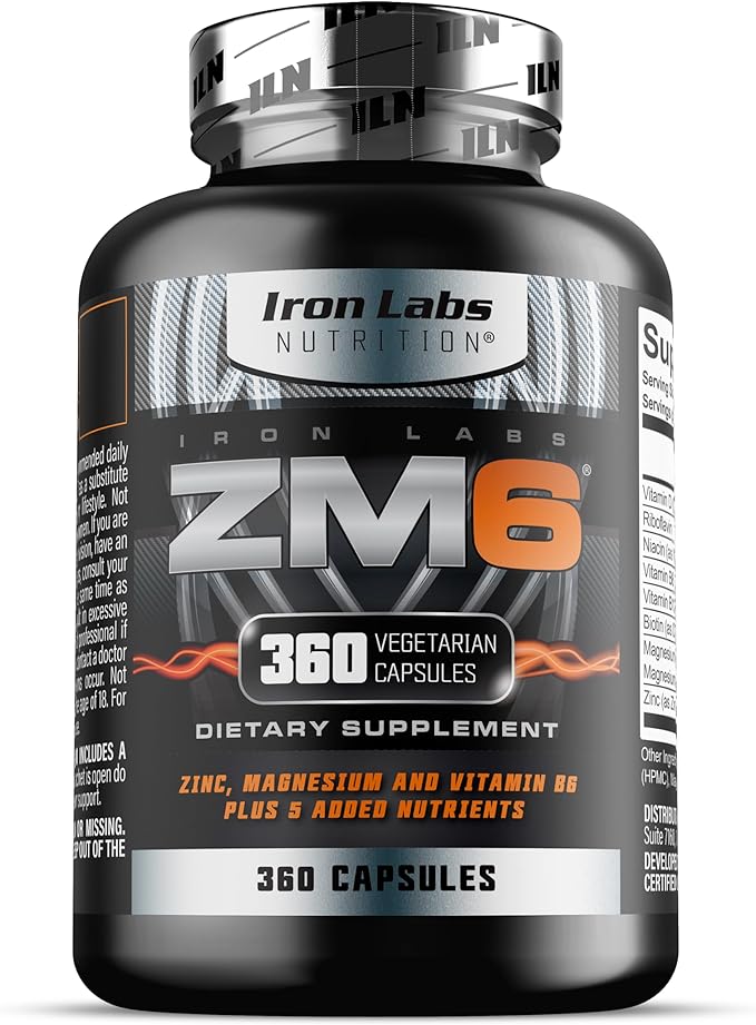 Iron Labs ZM6 - High Strength Zinc and Magnesium Supplement - 360 Vegetarian Capsules (6 Month Supply) - Super Enhanced Zinc Magnesium Aspartate and B6 Complex