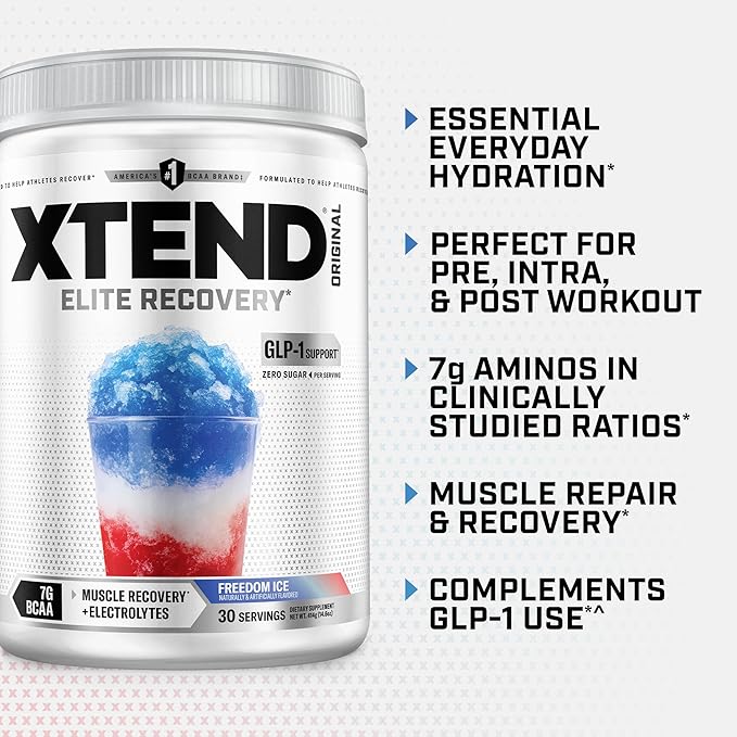 Xtend Original BCAA Powder 7g BCAAs and 2.5g L-Glutamine for Muscle Recovery Hydration and Lean Muscle Sugar Free Intra and Post Workout Drink with Electrolytes Freedom Ice 30 Servings