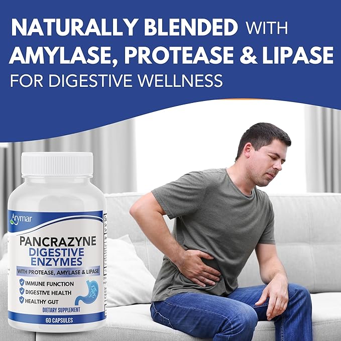 Arymar Pancrazyne Probiotics Digestive Enzymes with Amylase Protease Lipase &amp Lactobacillus Gut Health &amp Digestive Support Supplement 60 Capsules 3 Pack