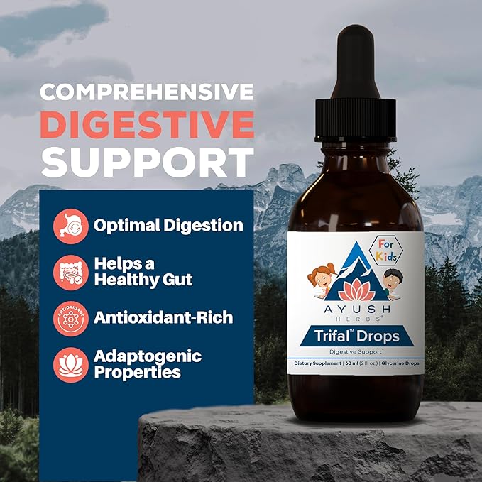 Ayush Herbs Trifal Drops - Digestive &amp Immune Wellness Booster for Kids Kids Alcohol Free Digestive Support Drops with Amla for Toddlers Children - 2 FL Oz Dropper Bottle (80 Servings)