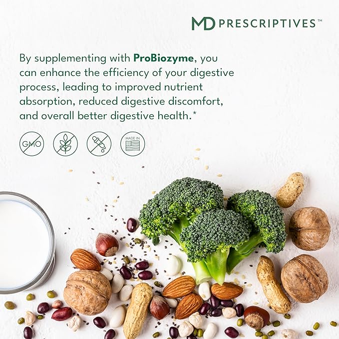 MD Prescriptives - ProbioZyme - Vegetarian Digestive Enzymes - Supplement for Digestive &amp Gut Health - 90 Capsules