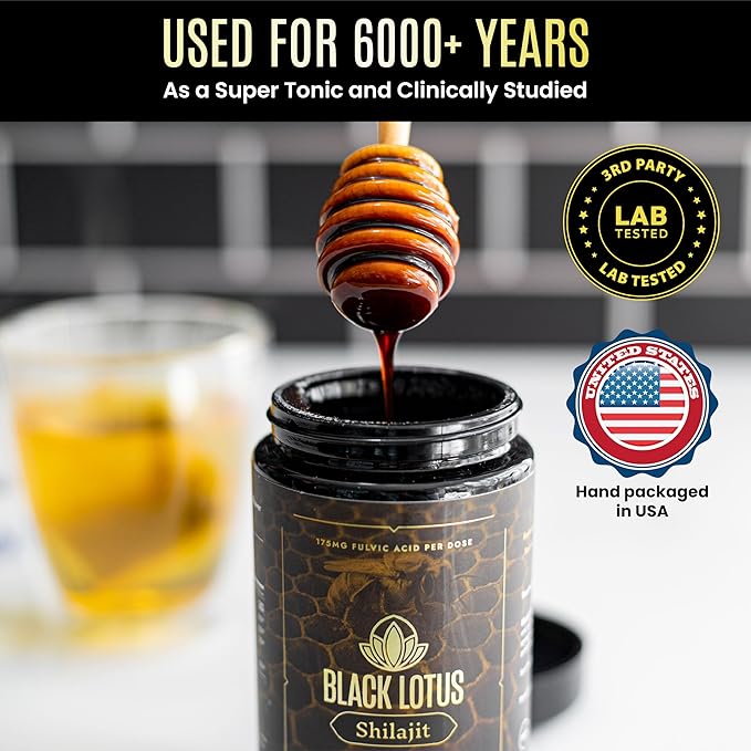 Black Lotus Pure Shilajit Resin Raw Honey Liquid Tincture 150ml 100% Pure Natural Shilajit for Men &amp Women Amino Acids 175mg Fulvic Acid 85 Ionic Trace Minerals For Immune Support Focus En
