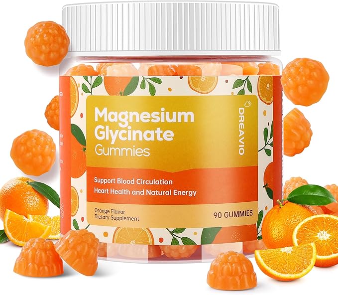 DREAVIO 90 Count Magnesium Glycinate Gummies w/Ashwagandha Supplement - Sugar Free Zinc Magnesium Glycinate Supplement Ashwagandha Gummies for Adults Orange Flavor