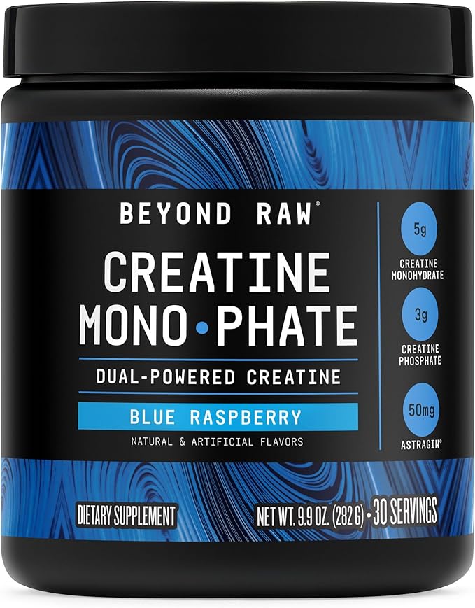 BEYOND RAW GNC Creatine Monophate - 8g Dual-Powered Creatine Powder for High-Intensity Training - AstraGin - Easy to Mix - Gluten-Free &amp Sugar-Free - Blue Raspberry - 30 Servings