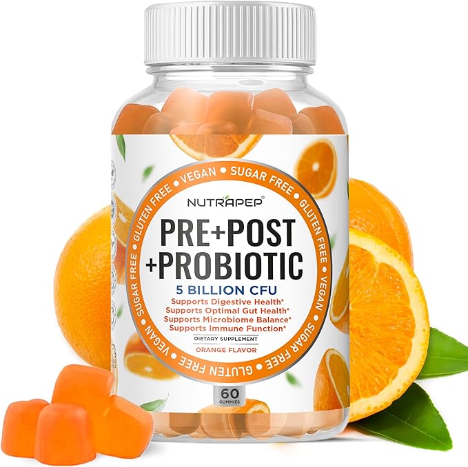 Prebiotic Probiotic &amp Postbiotic Gummies for Women Men &amp Kids Children - High Potency 5 Billion CFU - Sugar-Free &amp Gluten Free