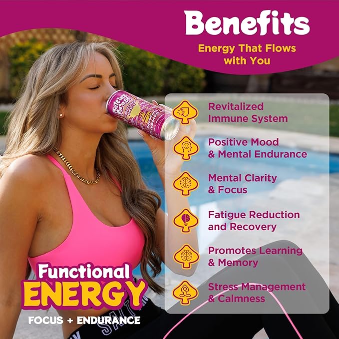 Melting Forest Mushroom Energy Drink L-Theanine Cordyceps &amp Lion's Mane 150mg of Caffeine Energy &amp Focus Cognitive Function &amp Mental Clarity Strawberry Lemonade (12 Pack)