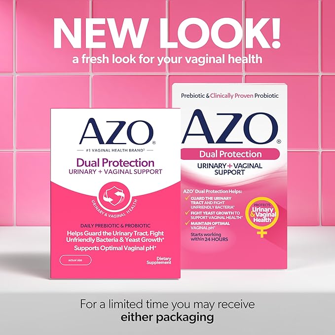 AZO Dual Protection Urinary + Vaginal Support Prebiotics and Probiotics for Women* Starts Working Within 24 Hours Non-GMO 30 Count