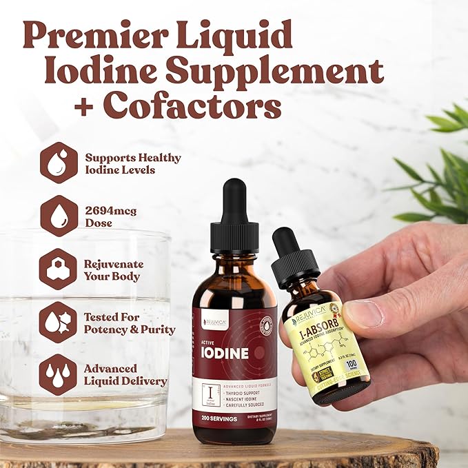 Active Iodine + iAbsorb - Nascent Iodine Drops - Liquid Delivery for Better Absorption - Cofactors for Better Delivery - Supports Healthy Energy Vitality &amp Iodine Levels