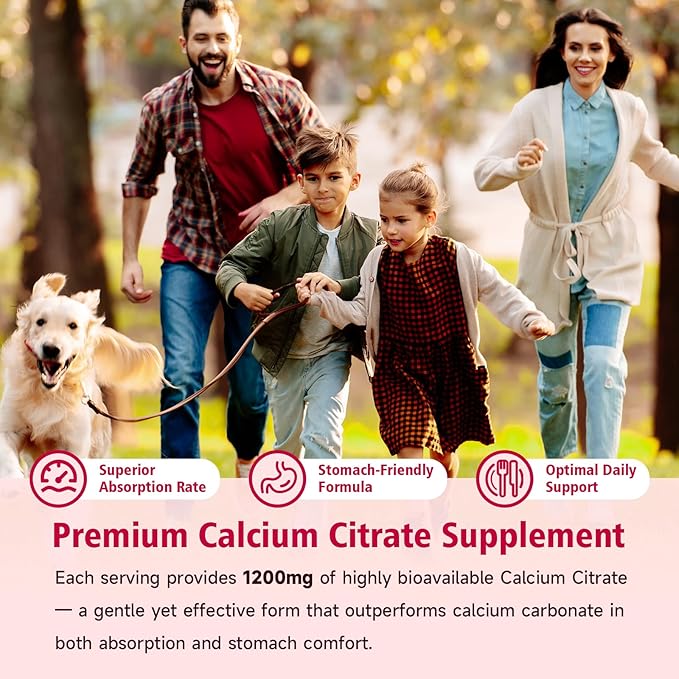 2 Packs High Absorption Calcium Citrate Gummies 1200mg - Bone &amp Teeth Support for Adults &amp Kids Vegan Sugar-Free Gummies Strawberry Flavor 120 Count