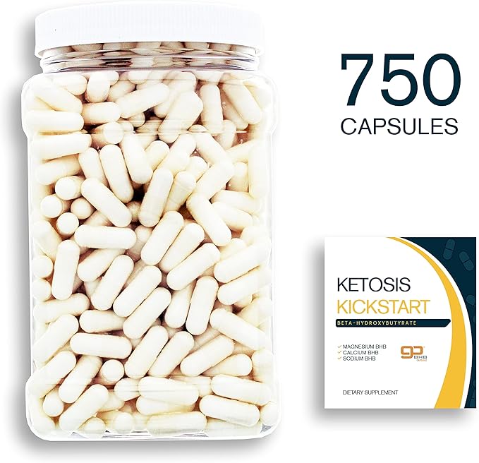 Ketosis Kickstart - 750 CT beta-hydroxybutyrate Salts for Ketogenic Diet in a Clear Square Grip Jar