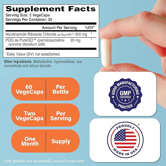 Health Thru Nutrition NAD+ Activator | NR with PQQ | 300mg Nicotinamide Riboside + 20mg PQQ | Mitochondria Maximizer | Non-GMO | Pack of 60