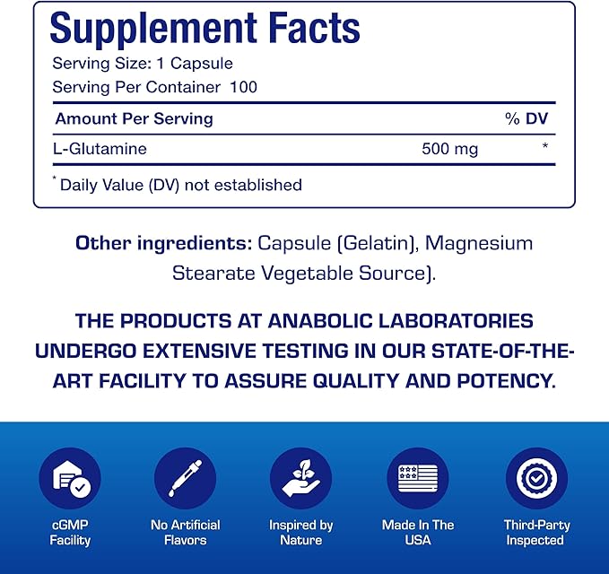 Free Form L-Glutamine Supplement - Clinical L Glutamine Capsules 500mg for Gut Health and Immune Support - Powerful Amino Acid Glutathione Precursor - Non-GMO &amp Made in The USA - 100 Servings