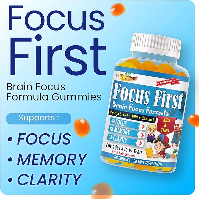 Focus First Focus First Kids Omega 3 DHA Gummies for Brain Support – Focus Supplement for Kids &amp Teens Kids Vitamin Gummies for Daily Nutrition Vegan Non-GMO Fruity Flavor 60 Gummies