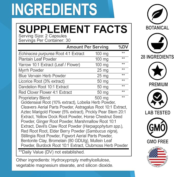 Thyroid Support &amp Lymphatic Drainage Supplements - Thyroid Supplement Complex Vitamin &amp Lymphatic Support Total Herbal Cleanse Products with Echinacea - Lymph Node Detox Cleanse System Drainag
