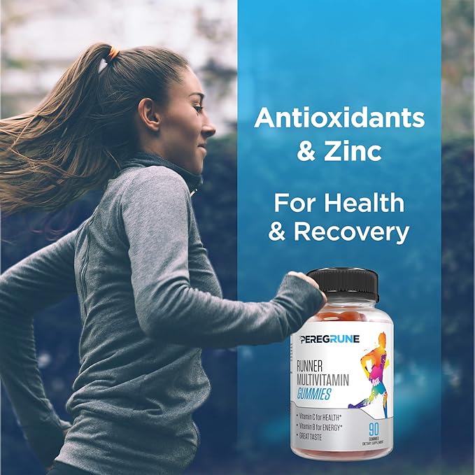 Runner Multivitamin Gummies - Daily Vitamin for Running with Vitamins A C D E and B Complex – 50% Less Sugar – Antioxidants Recovery Endurance and Energy Gummy – Running Supplement