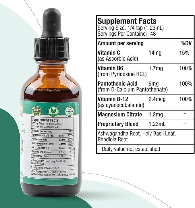 Rejuvica Health Active Adrenal - Advanced Adrenal Support Tincture - Liquid Delivery for Better Absorption - Ashwagandha B-Vitamins Magnesium and More