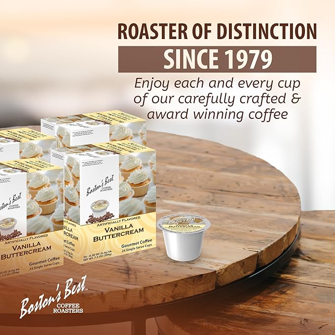 Boston’s Best - Vanilla Buttercream Flavored Delicious Gourmet Coffee Compatible with Keurig Coffee Maker 24 Count (Pack of 4)