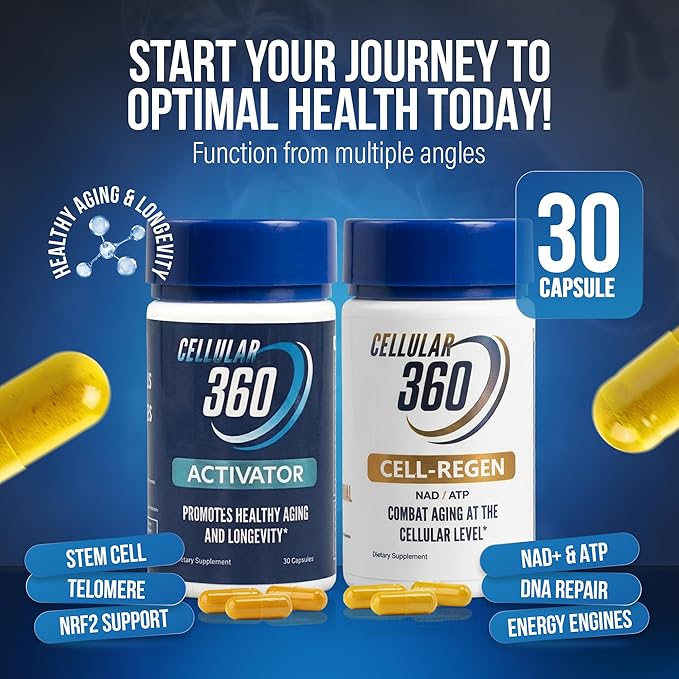 Cellular360 Supplement Bundle – Cell Regen NAD+ ATP Booster and NRF2 Activator with Resveratrol Curcumin Astragalus – Cellular Regeneration and Longevity Support (60 Capsules)
