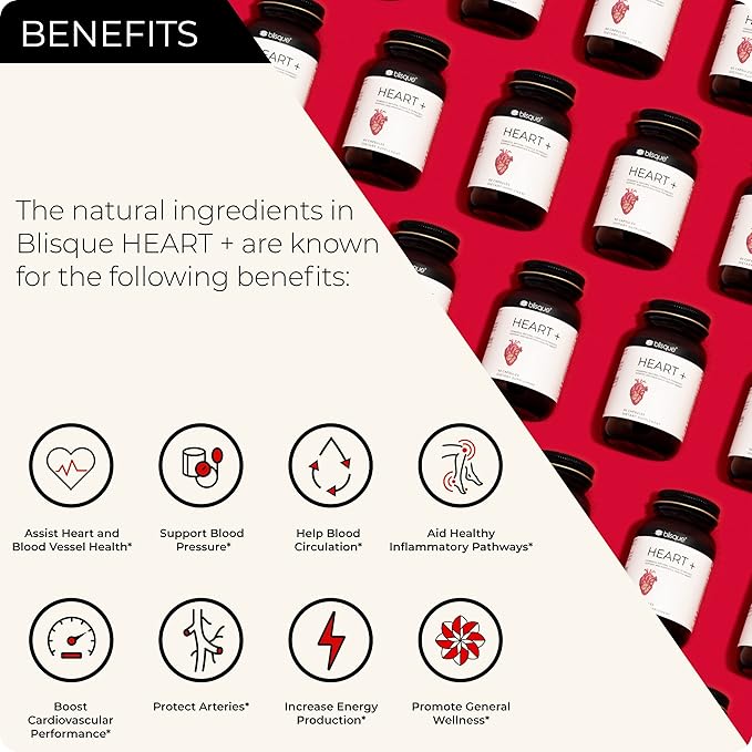 Blisque – Natural Blood Pressure Support Supplement for Heart Health and Circulation | Doctor-Approved | with 200 mg CoQ10 Hawthorn Berry Beet Root Turmeric | 90 Capsules