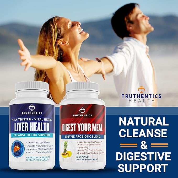 TRUTHENTICS Liver Health and Digestive Enzymes Bundle - Support for Liver Cleanse Detox Digestion Nutrient Absorption Occasional Gas and Bloating - Gluten Free Non-GMO